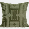 Green pillow with geometric pattern on a white background