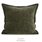 Textured green pillow with 'Beacon' branding on a white background