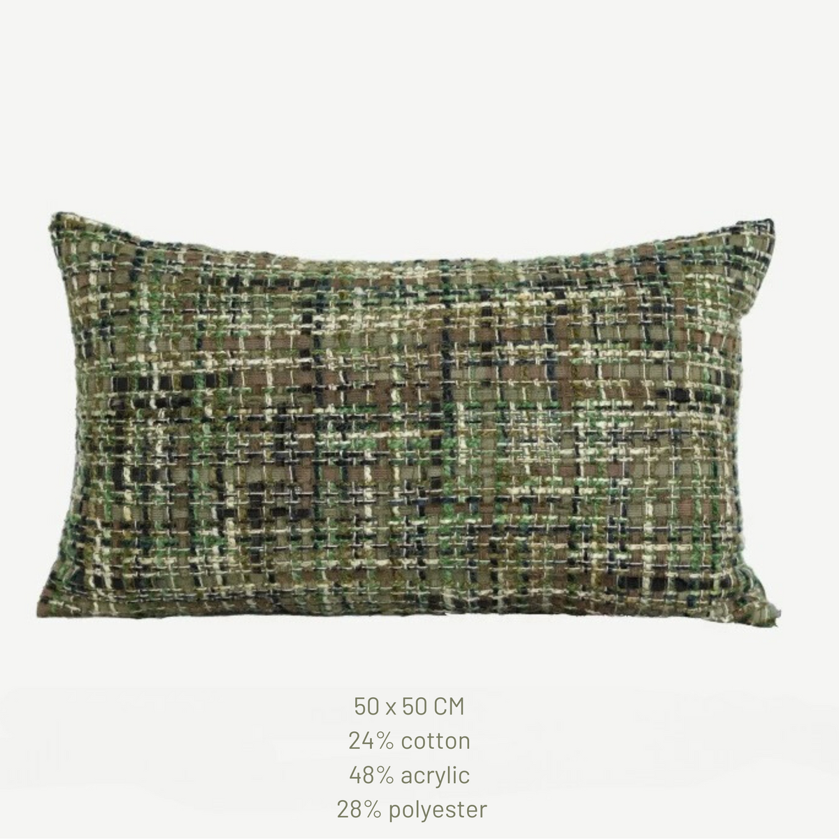 Textured green pillow with Beacon logo on a white background