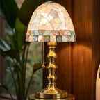 Small Shell Mosaic Table Lamp, bronze-gold base, photo 6