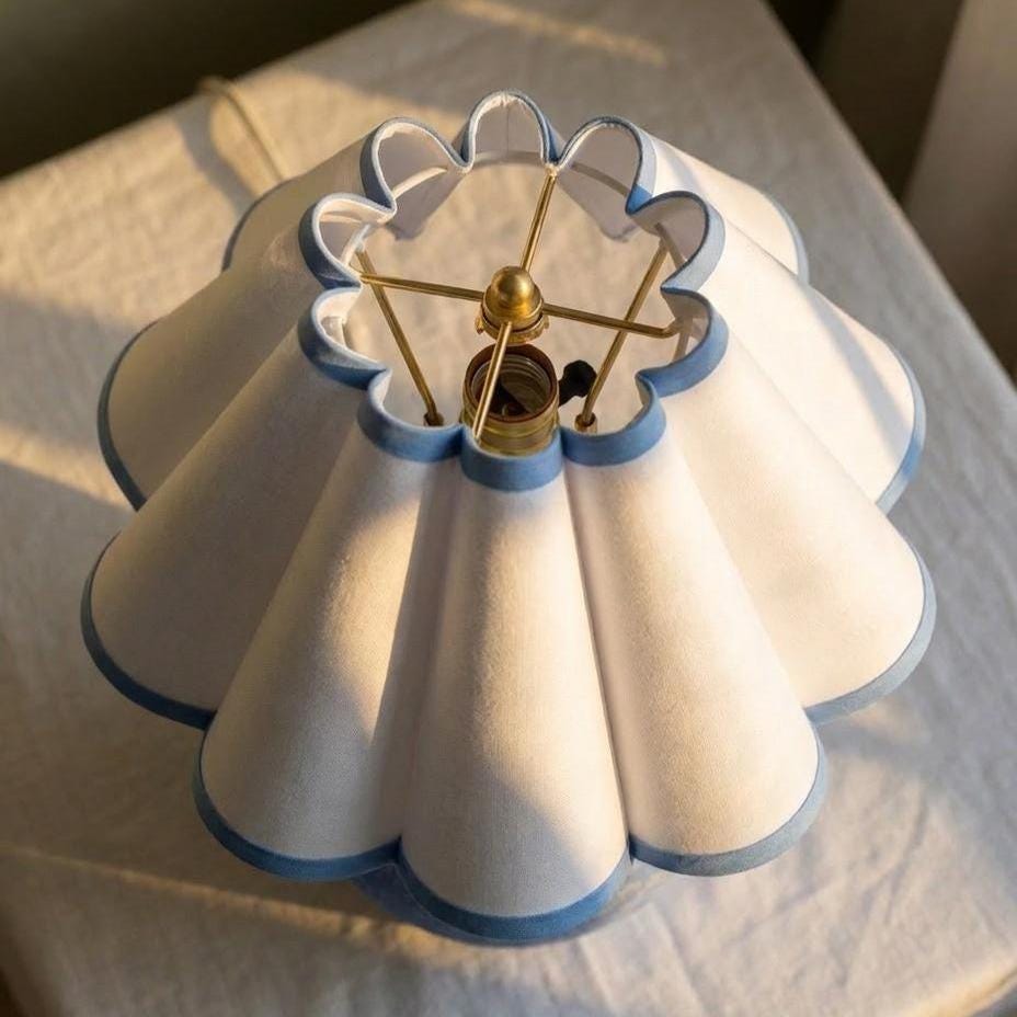 Original Design Blue Ceramic Table Lamp with scalloped pleated shade, photo 8