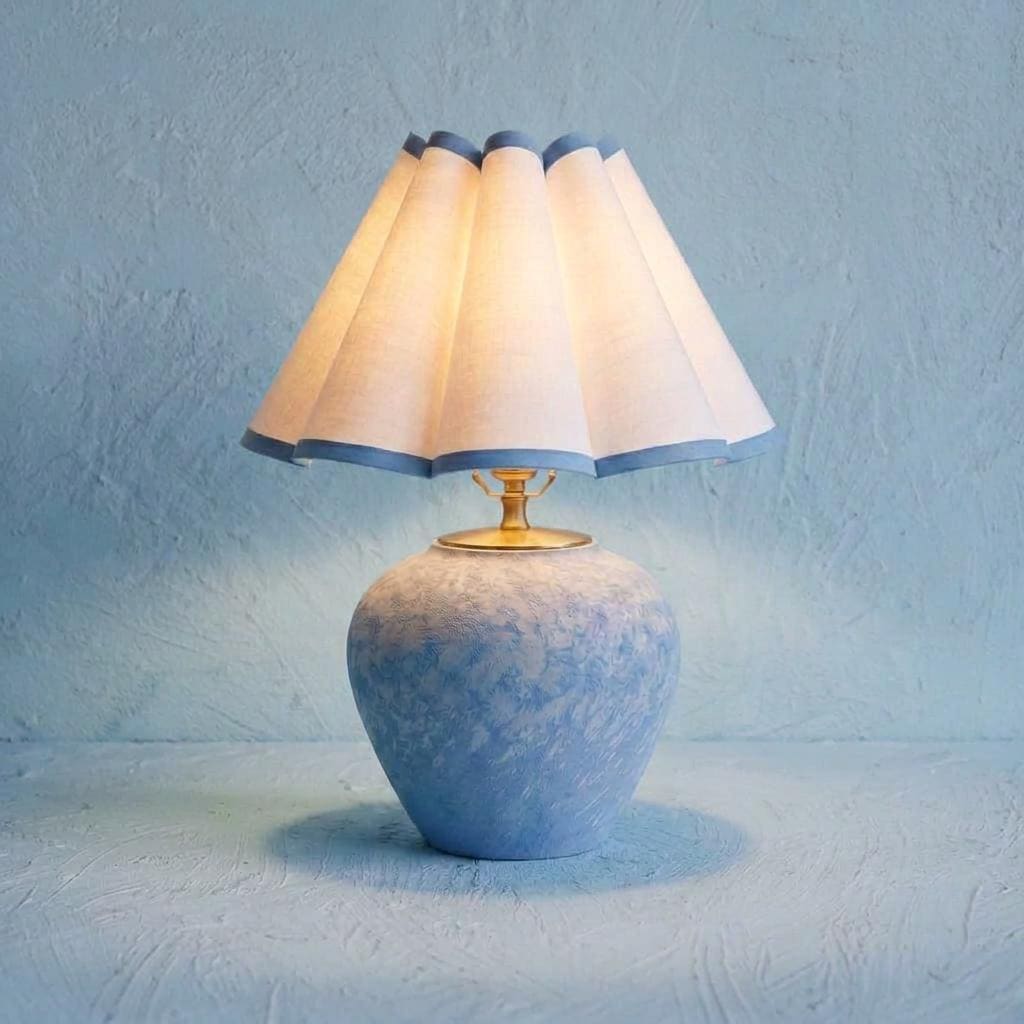 Blue Wave table lamp, lit, on Instagram
