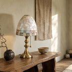 Small Shell Mosaic Table Lamp, bronze-gold base, photo 1