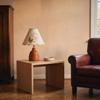 Lily of the Valley table lamp with embroidered shade, in a room