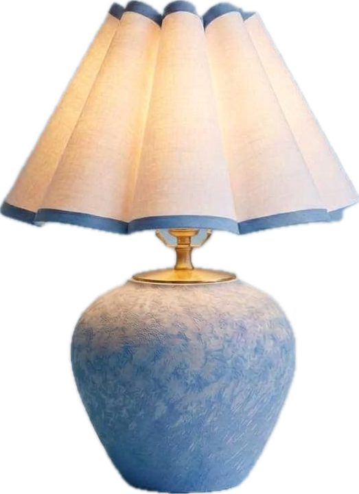Blue Wave table lamp with a scalloped shade and a blue ceramic base
