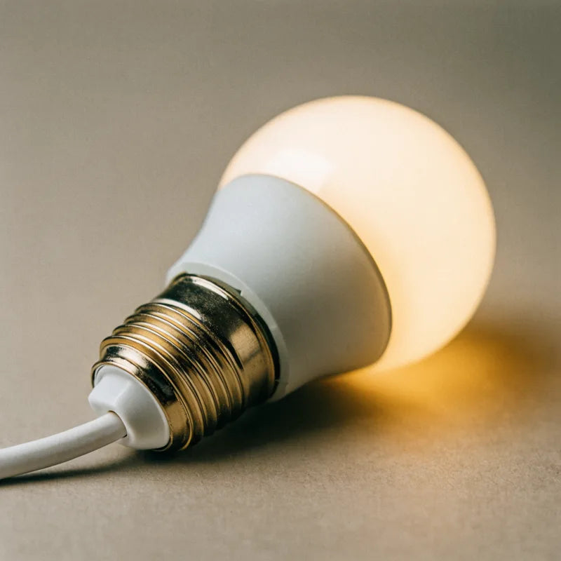 Close-up of a lit bulb and its screw base